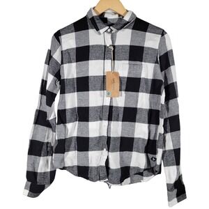 Sperry Top Woven Splitback Buffalo Check Flannel Shirt Black & White M NWT‎